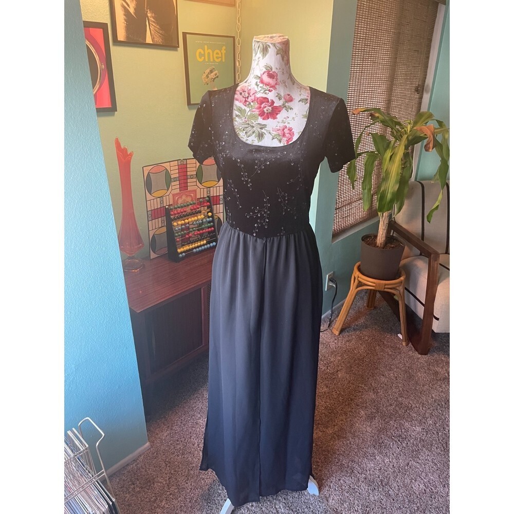 Vintage black Velvet sparkly Chiffon Jumpsuit